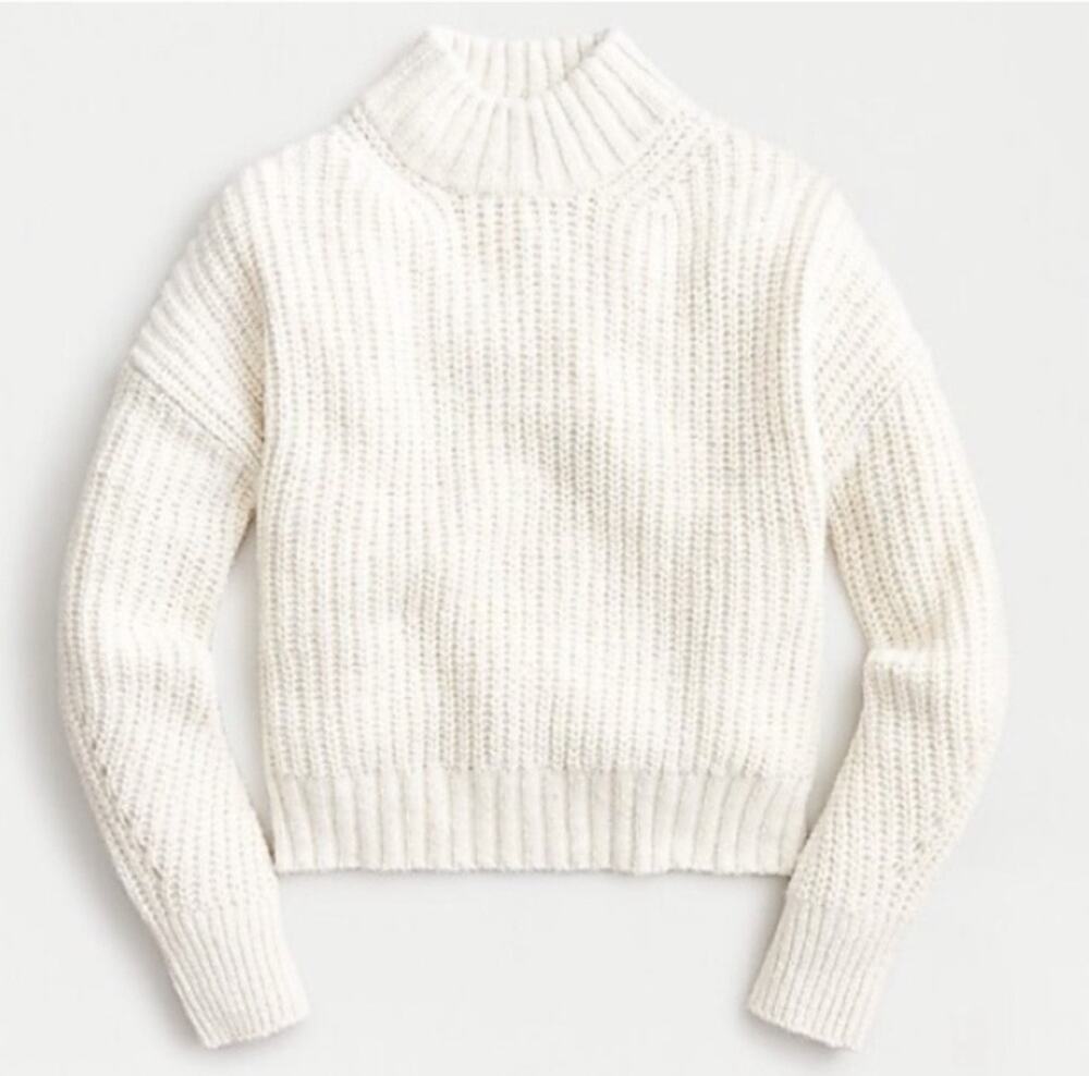 J. Crew Marled Donegal Mock Neck Sweater Ivory White Cotton Blend Relaxed XL